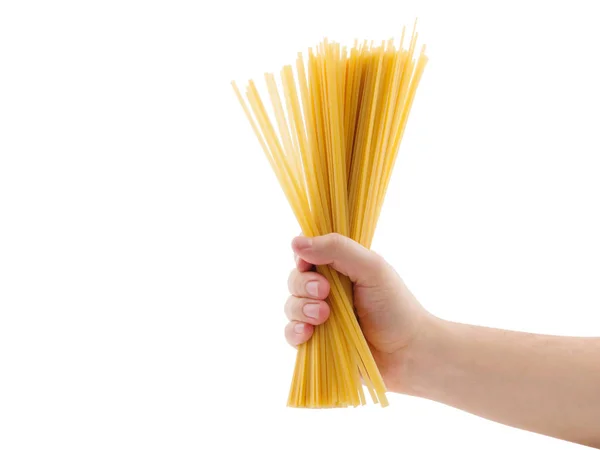 Mano Che Tiene Gli Spaghetti Crudi Mano Sta Rilasciando Gli — Foto Stock