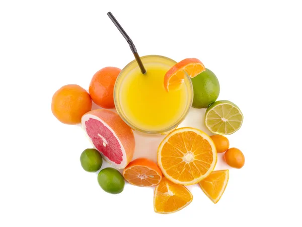 Succo Agrumi Pompelmo Arancia Mandarino Limone Lime Bicchiere Succo Vitamina — Foto Stock