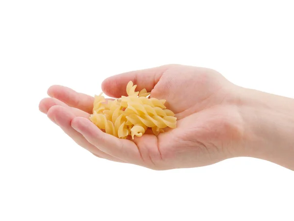 Mão Segurando Espaguete Cru Mão Está Liberando Espaguete Isolado Fundo — Fotografia de Stock
