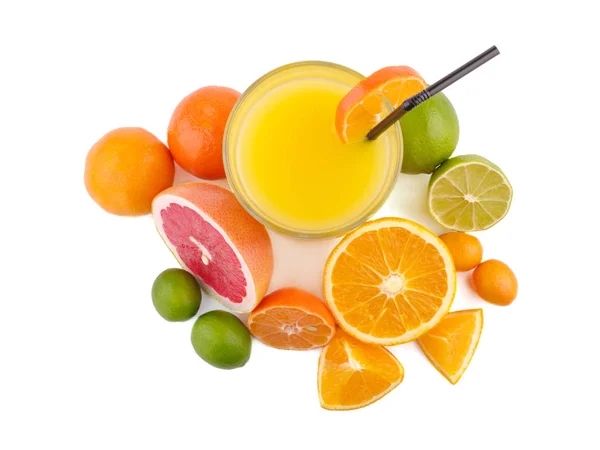 Succo Agrumi Pompelmo Arancia Mandarino Limone Lime Bicchiere Succo Vitamina — Foto Stock