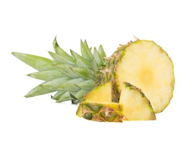 Taze taze ve beyaz arka planda izole edilmiş ananas. Yukarıdan bakıldığında