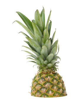 Taze taze ve beyaz arka planda izole edilmiş ananas. Yukarıdan bakıldığında