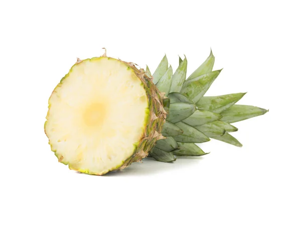 Färsk Hel Och Skuren Ananas Isolerad Vit Bakgrund Från Ovanifrån — Stockfoto