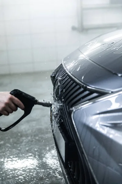 Visão Detalhada Lavagem Carro Água Espuma Lavagem Carro Lavagem Automática — Fotografia de Stock