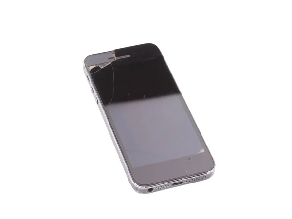 Beyaz arka planda yalıtılmış kırık mobil ekran — Stok fotoğraf