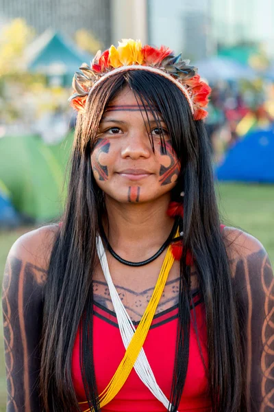 브라질리아 브라질 2019 브라질의 부분에서 원주민 인디언 브라질리아의 수도에 운동에 — 스톡 사진