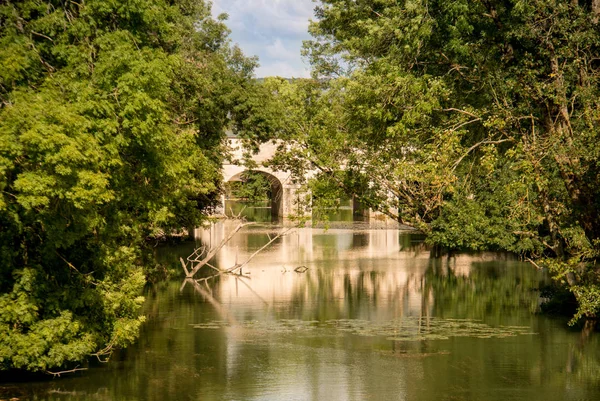 Hermoso Río Mosa Con Pequeño Puente Fondo Cerca Verdún Francia —  Fotos de Stock