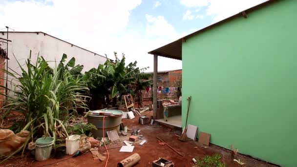 Side View Home Being Built Volunteers Impoverished Community Planaltina — ストック動画