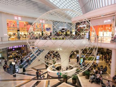 Melbourne, Australia - February 24, 2018: atrium at Chadstone Shopping Centre opened in October 2016. Chadstone is the largest shopping mall in the southern hemisphere. clipart