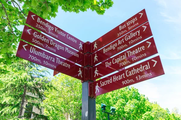 Segnaletica direzionale nei Giardini della Biblioteca nel centro di Bendigo in Australia — Foto Stock