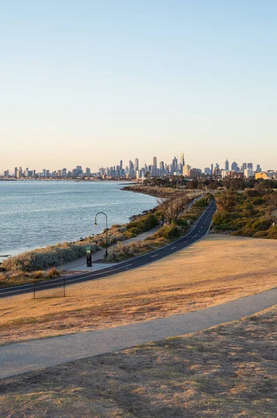 View of Melbourne skyline in Australia seen from Elwood. Stock Image