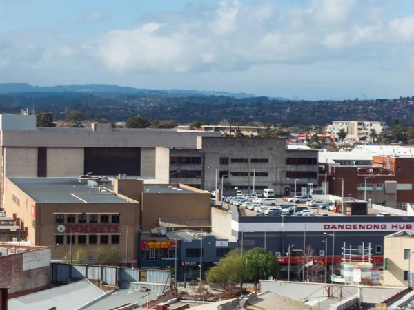 Widok z lotu ptaka na centralną dzielnicę biznesową Dandenong w Melbourne. Obrazy Stockowe bez tantiem