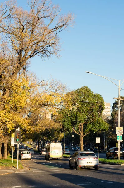 Flemington Road nel centro della città Parkville a Melbourne . — Foto Stock