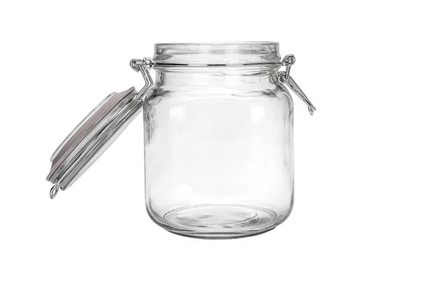 Cam kavanoz beyaz arkaplanda izole.