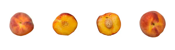Fresh Ripe Peaches Fruits Isolated White Background — Stock Photo, Image
