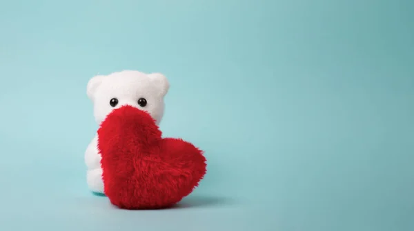 White Furphy Bear Red Furphy Heart Symbols Love Valentine Day — Stock Photo, Image