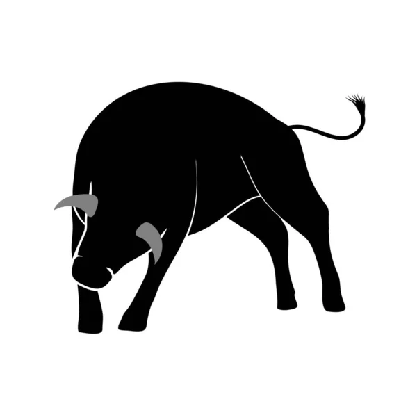 Bull Zwart Wit Geïsoleerd Silhouet Vector Illustratie — Stockvector