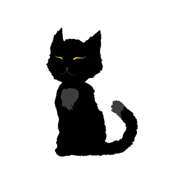 Fekete Macska Sziluett Egyik Halloween Szimbólum Vektorillusztráció — Stock Vector
