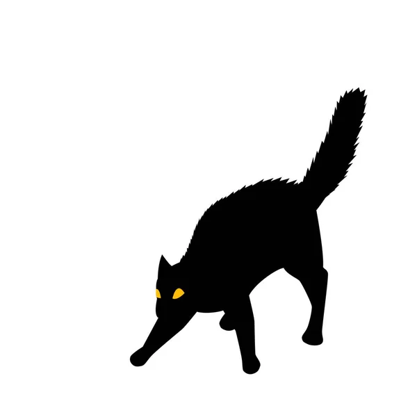 Zwart Kattensilhouet Een Van Halloween Symbolen Vectorillustratie — Stockvector