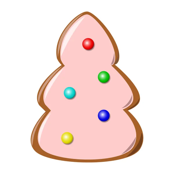 Galleta Galleta Forma Árbol Navidad Con Decoraciones Bolas Multicolores Ilustración — Vector de stock