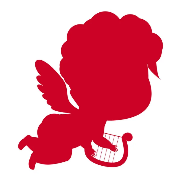 Kupidyn Symbol Miłości Walentynek Harfą Czerwoną Sylwetką Ilustracja Wektora — Wektor stockowy