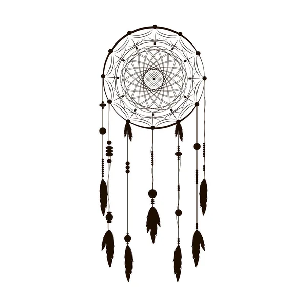 Apanhador Sonhos Talismã Indiano Nativo Americano Com Beads Feathers Ilustração —  Vetores de Stock
