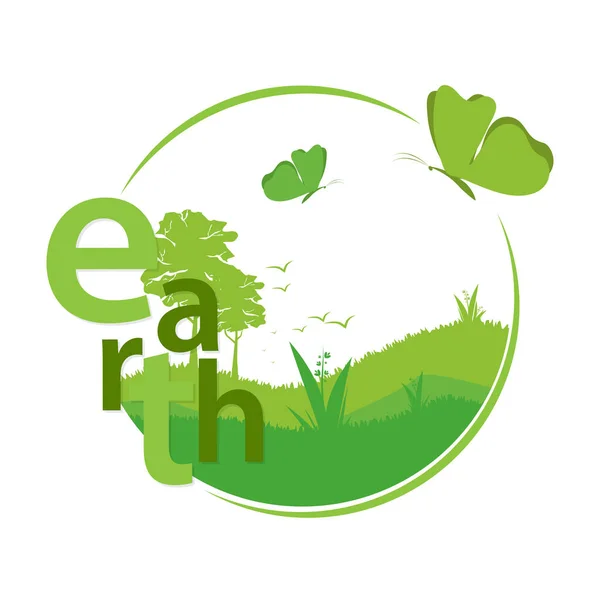 Símbolo Ecologia Com Paisagem Verde Para Impressão Web Conceito Ecológico — Vetor de Stock