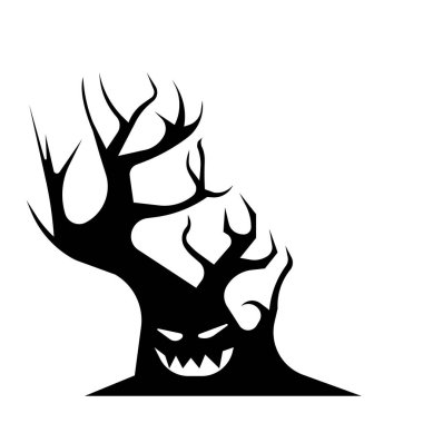 Cadılar Bayramı Korkunç Siyah-Beyaz Ağaç silueti. Vektör İllüstrasyonu.