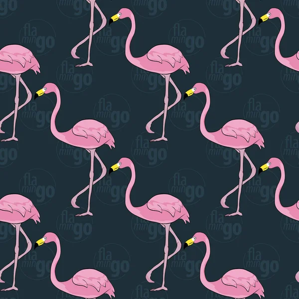 Flamingo Bird Text Logo Flamingo Seamless Background Vector Illustration — Stock Vector
