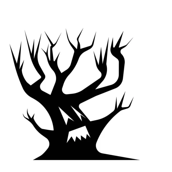 Halloween Spooky Silhouette Arbre Noir Blanc Illustration Vectorielle — Image vectorielle