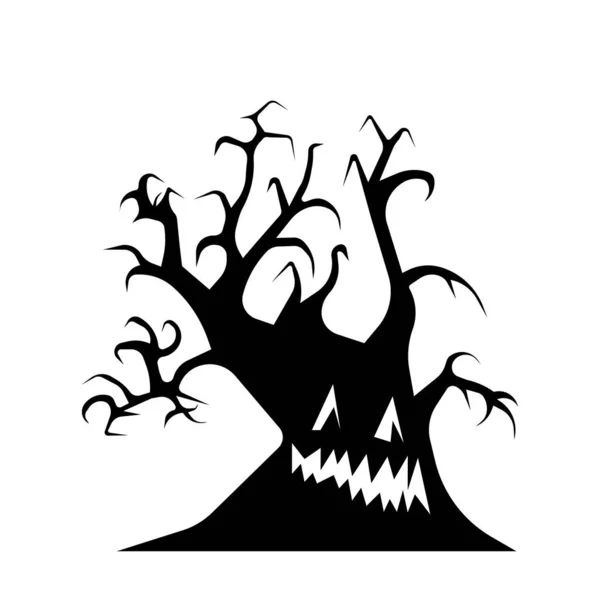 Halloween Spooky Silhouette Arbre Noir Blanc Illustration Vectorielle — Image vectorielle