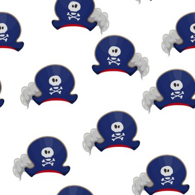 Kafatası ve Tüylü Korsan Şapka. Kusursuz Düzen Arkaplanı. Vektör İllüstrasyonu.