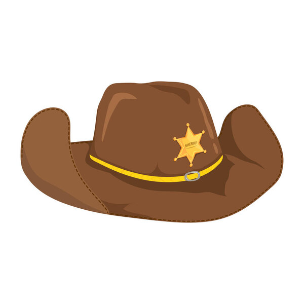 Cowboy Hat with Sheriffs Star, Isolated on White Background. Vector Illustration.