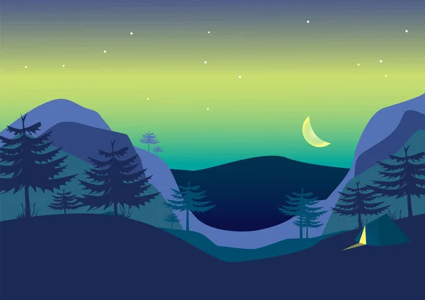 Minimalist Mountain Night Πολύχρωμο Αφηρημένο Τοπίο Εικονογράφηση Διανύσματος — Διανυσματικό Αρχείο
