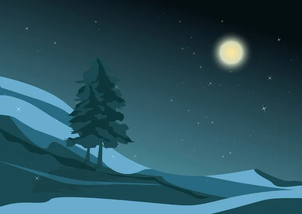 Paisaje Colorido Invierno Por Noche Ilustración Vectorial — Vector de stock