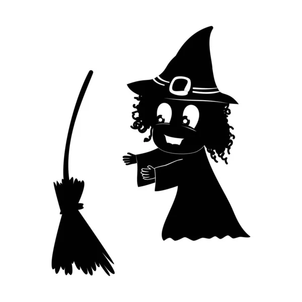 Fekete Boszorkány Sziluett Egyik Halloween Szimbólum Vektorillusztráció — Stock Vector