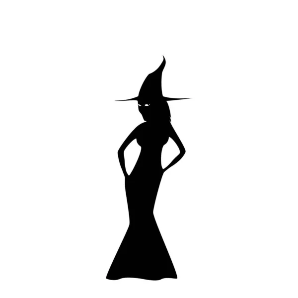 Fekete Boszorkány Sziluett Egyik Halloween Szimbólum Vektorillusztráció — Stock Vector