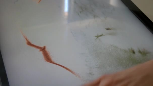 Drawing with sand. Drawing sand on a screen. Sand Artist. Hands draws. Animation — Stock Video