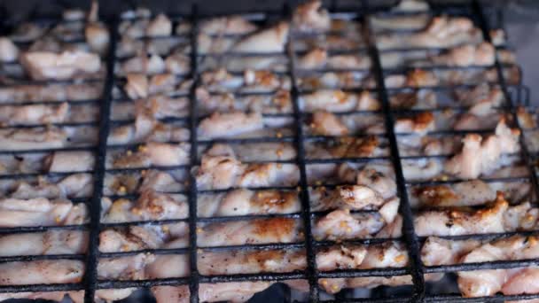 Grillu kurczaka na grilla. kurczak z grilla. Mięso z kurczaka gotowanie grill grilla — Wideo stockowe