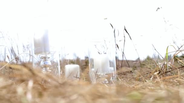 Wedding decor. Field. Park. Design of event. Beautiful candle — Stock Video