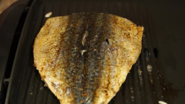 Makréla. Roston sült hal. A halat a grill. Szakács főzés hal — Stock videók