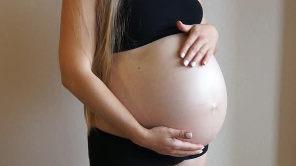 Mujer tocando su vientre embarazada. Una chica embarazada. Mujer embarazada acariciando su barriga — Vídeo de stock