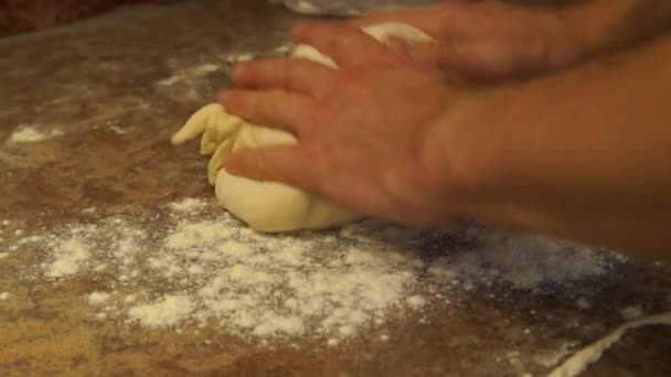 Chef amassa a massa. Chef a preparar pizza. A fazer pizza. Processo de cozedura — Vídeo de Stock