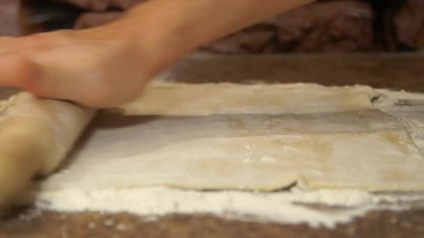 Chef kneads the dough. Cooking. Flour. Baking. Cooking process — Stock Video