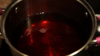 Mulled şarap. Tencerede mulled şarap. Sıcak bir içecek. Meyve iç. Noel Fuarı