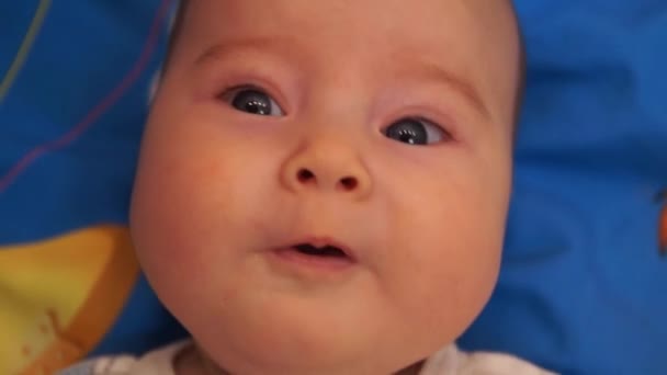 Pasgeboren baby. Kleine baby. Baby in de camera kijken. Kind. Schattig babymeisje — Stockvideo