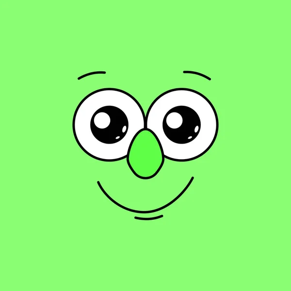 Cara sonriente con grandes ojos sobre un fondo verde. Ilustración vectorial — Archivo Imágenes Vectoriales