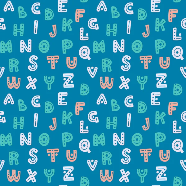 Niedliche Handgezeichnete Alphabet Nahtlose Vektormuster Blaue Und Rosa Dekorative Buchstaben — Stockvektor