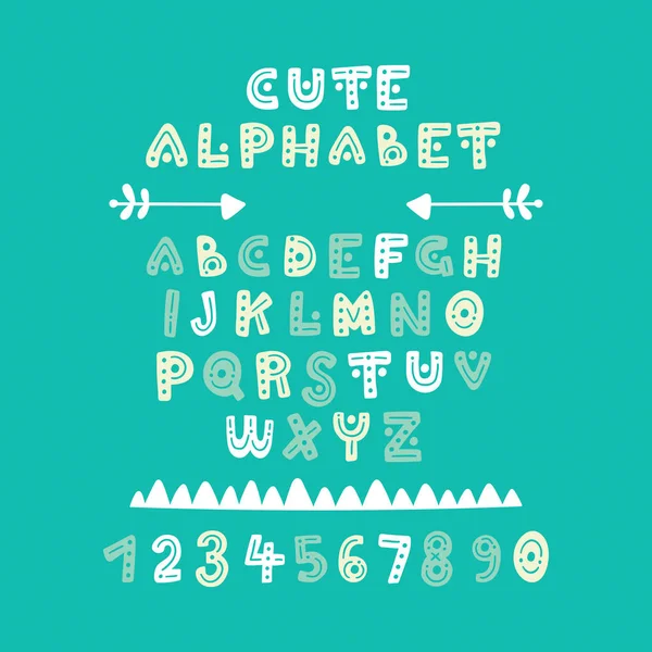 Cute Hand Drawn Vector Alphabet Colorful Mint Blue Green Decorative — Stock Vector