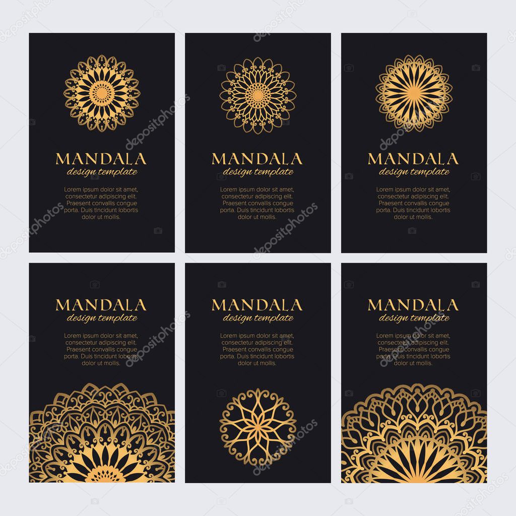 Mandala design template vector collection. Set of luxury golden decorative ornaments for logo, identity, web and prints. Round arabic elements